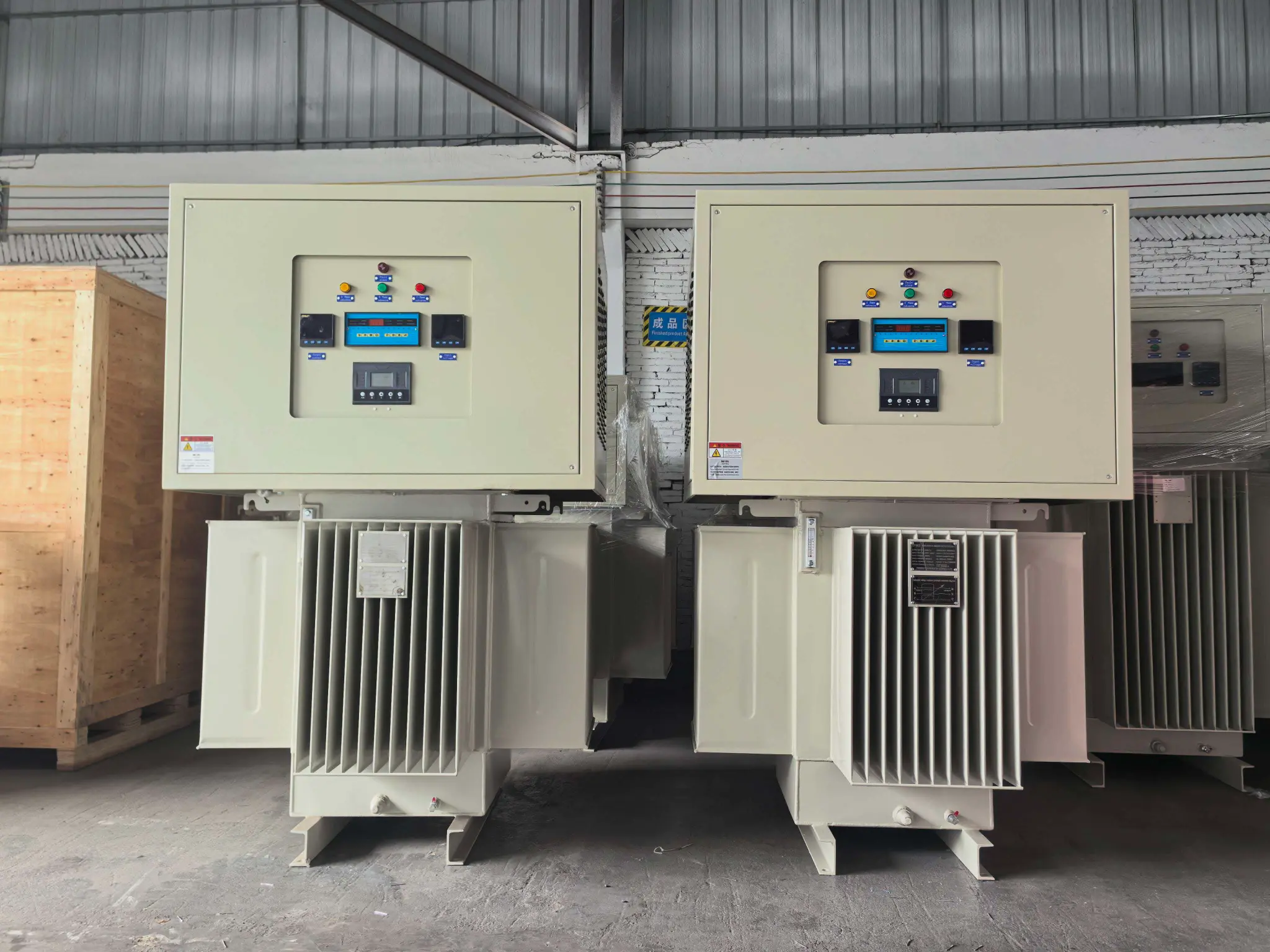 CYTRAFO TNSJA dual-unit three-phase oil-immersed voltage stabilizer installation